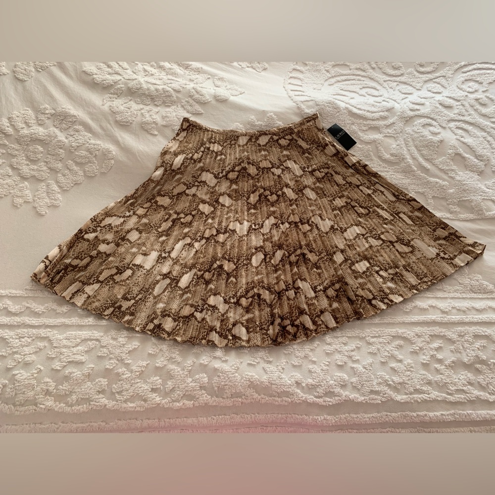 FINAL PRICE NWT Ralph Lauren Pleated Snake Print Satin Midi Skirt Brown/Cream 12 - Picture 4 of 11